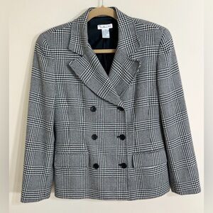 TALBOTS Vintage Women's Wool‎ Houndstooth Double Breasted Collared Blazer Size 6